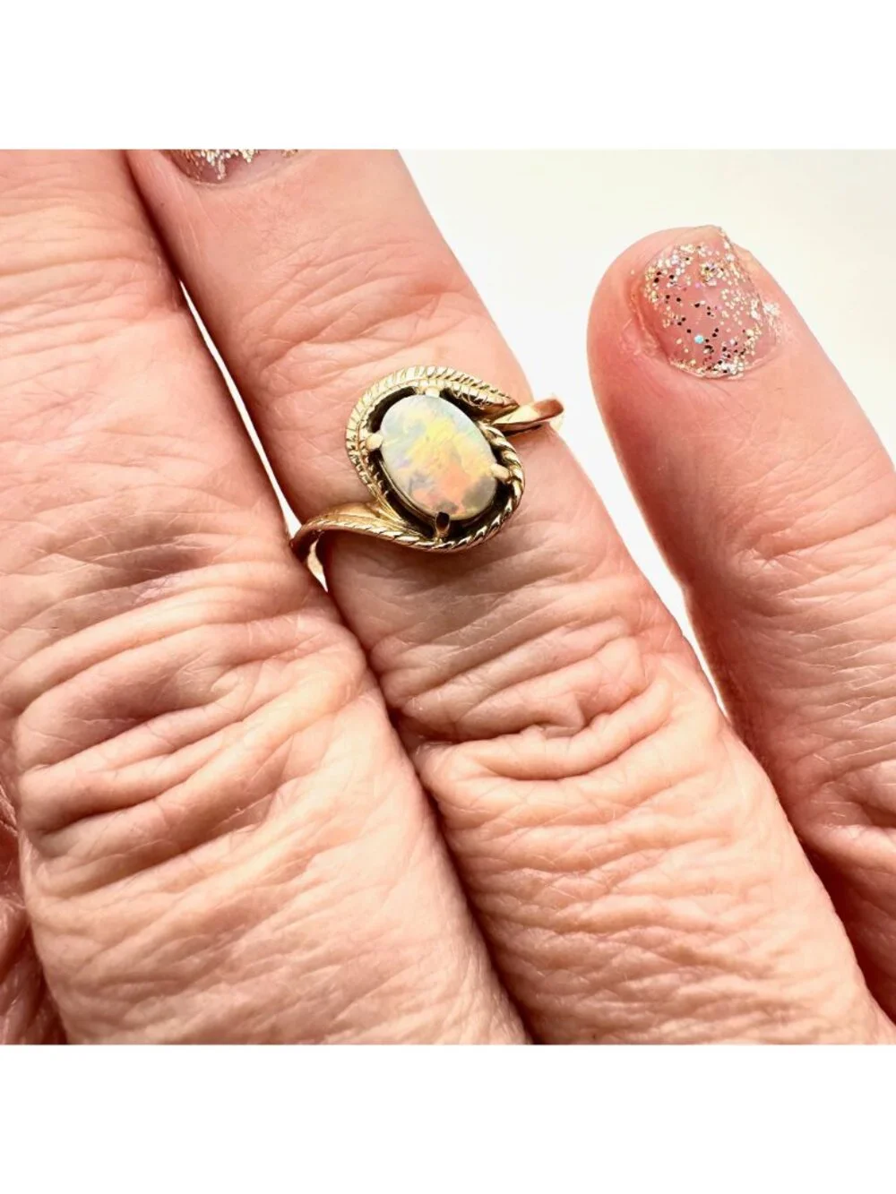 Estate Jewelry Womens Ring 10K Yellow Gold Opal Ring Size 6